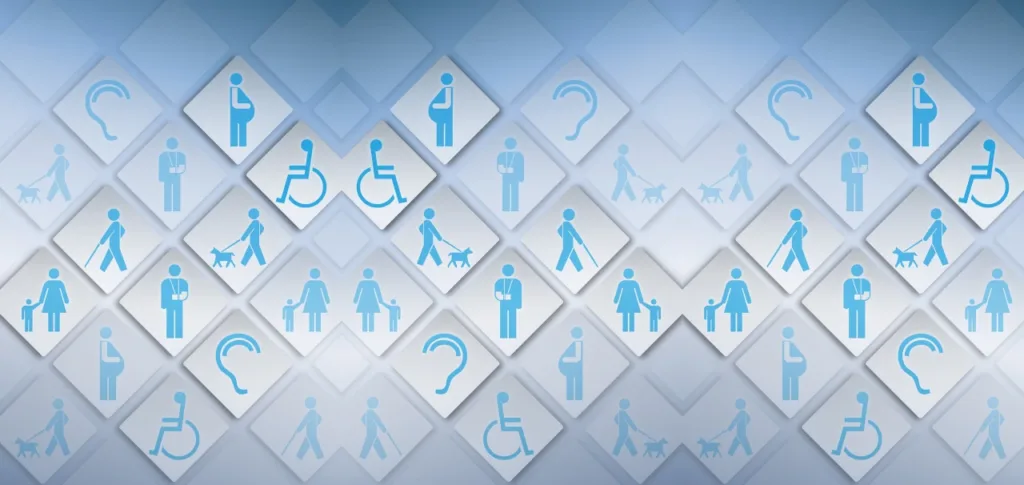 Icone di accessibilità contenute in forme geometriche