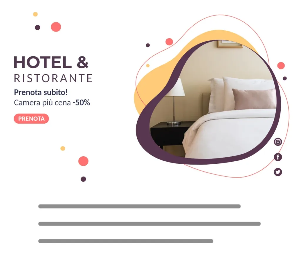 Esempio di landing page per un'offerta di hotel con sconto del 50% su pernottamento e cena.